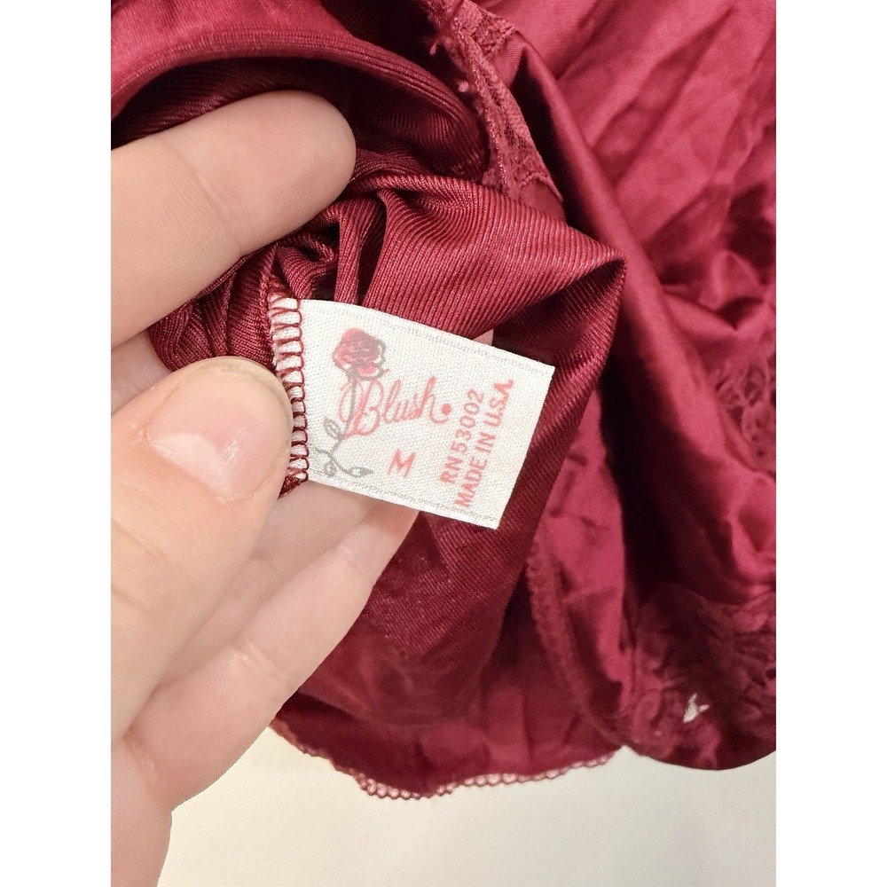 Vintage Blush Burgundy Nylon Lace Cami Cami Top Lingerie Sleepwear Medium - Picture 2 of 5